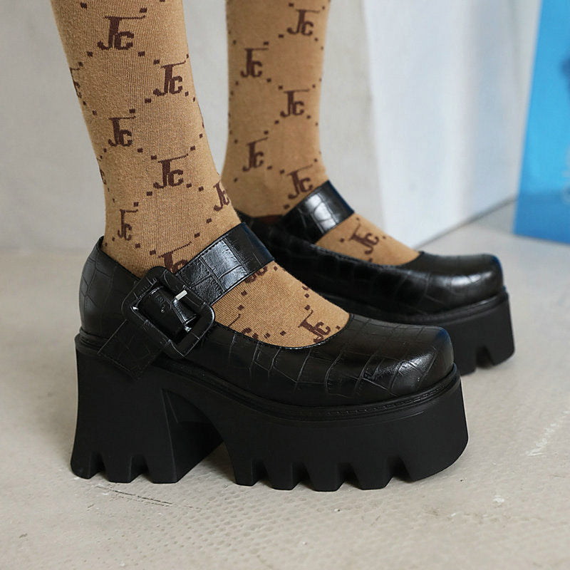 Vintage Mary Jane Shoes Platform Strap Buckle Modakawa