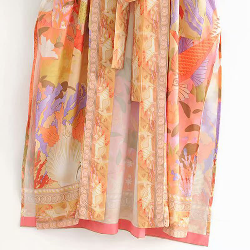 Floral Peacock Mermaid Print Robe Cardigan Outerwear modakawa