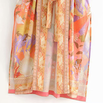 Floral Peacock Mermaid Print Robe Cardigan Outerwear modakawa