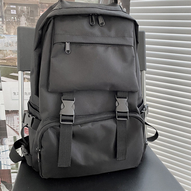 Casual Black Pure Color Casual Backpack modakawa