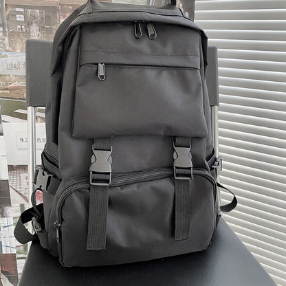 Casual Black Pure Color Casual Backpack modakawa