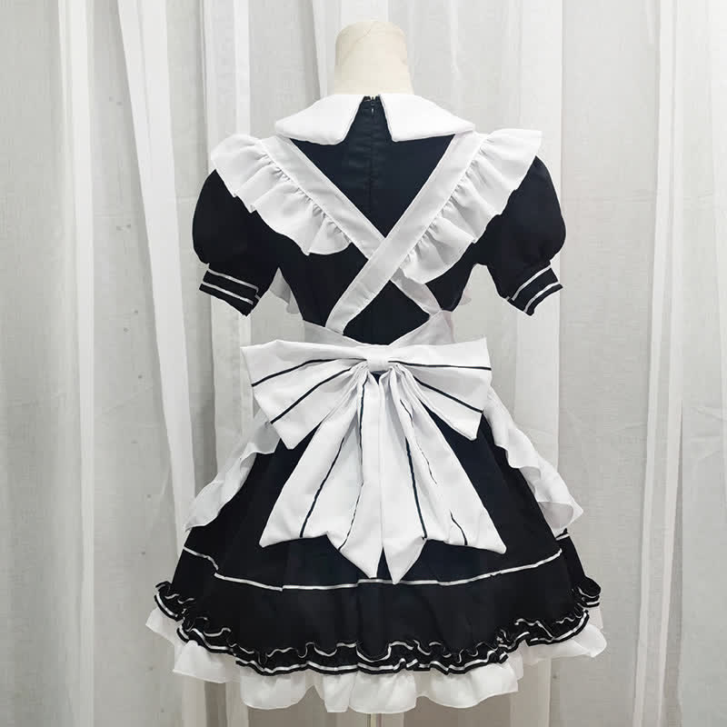 Lolita Devil Bow Knot Ruffled Maid Dress Modakawa