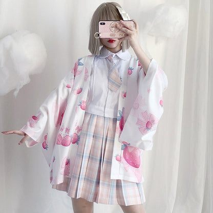 Strawberry Loose Cardigan Kimono Outerwear modakawa