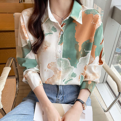 Sweet Colorblock Abstract Print Shirt Workwear modakawa