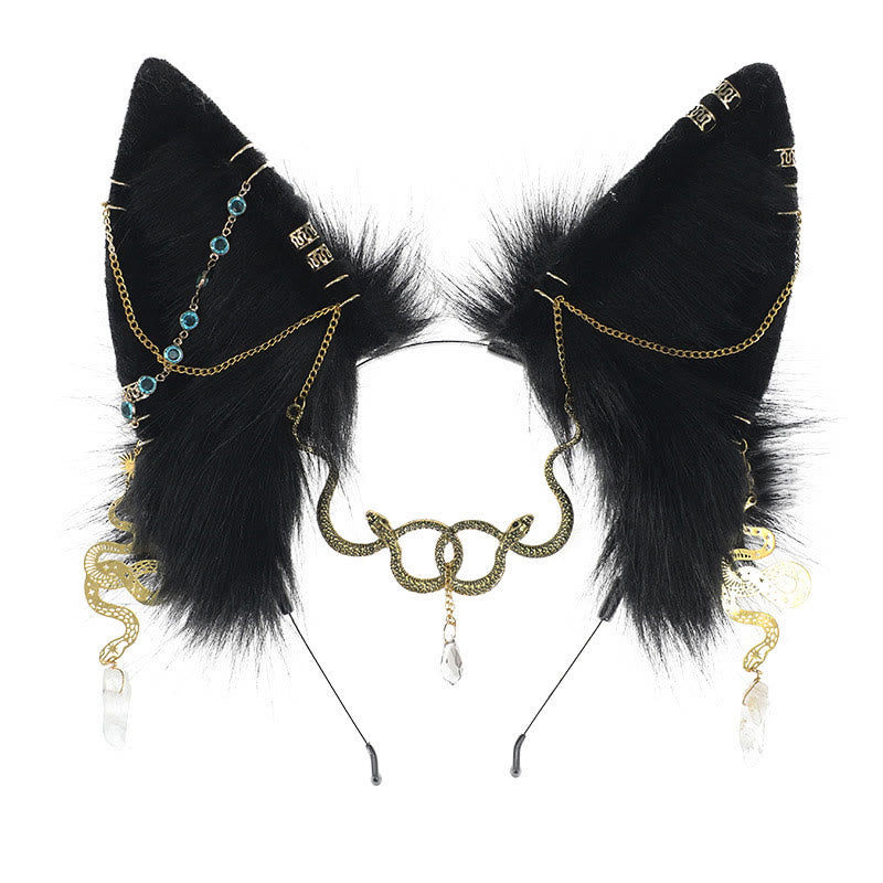 Black Snake Chain Fox Ears Furry Headband modakawa