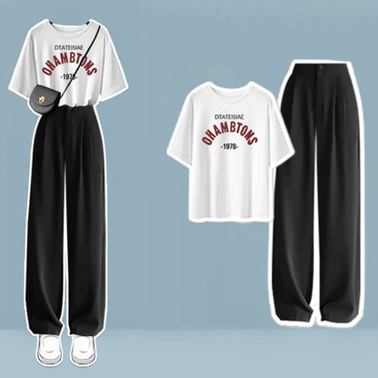 Cartoon Print T-Shirt High Waist Wide Leg Pants modakawa