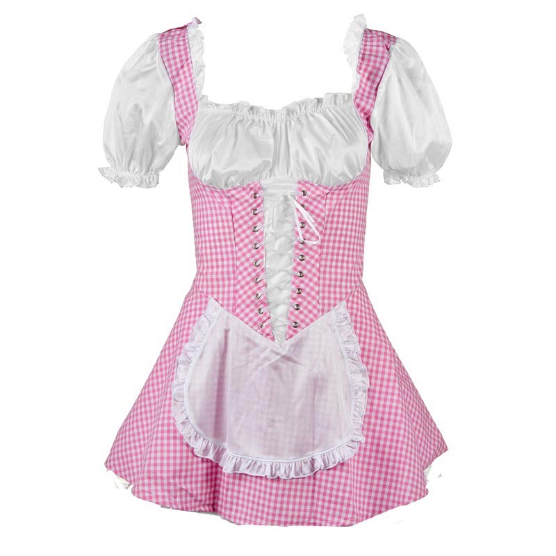 Sweet Kawaii Lattice Print Lace Up Maid Dress Modakawa