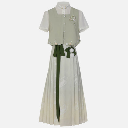 Vintage Vest Chiffon T-Shirt Pleated Skirt modakawa