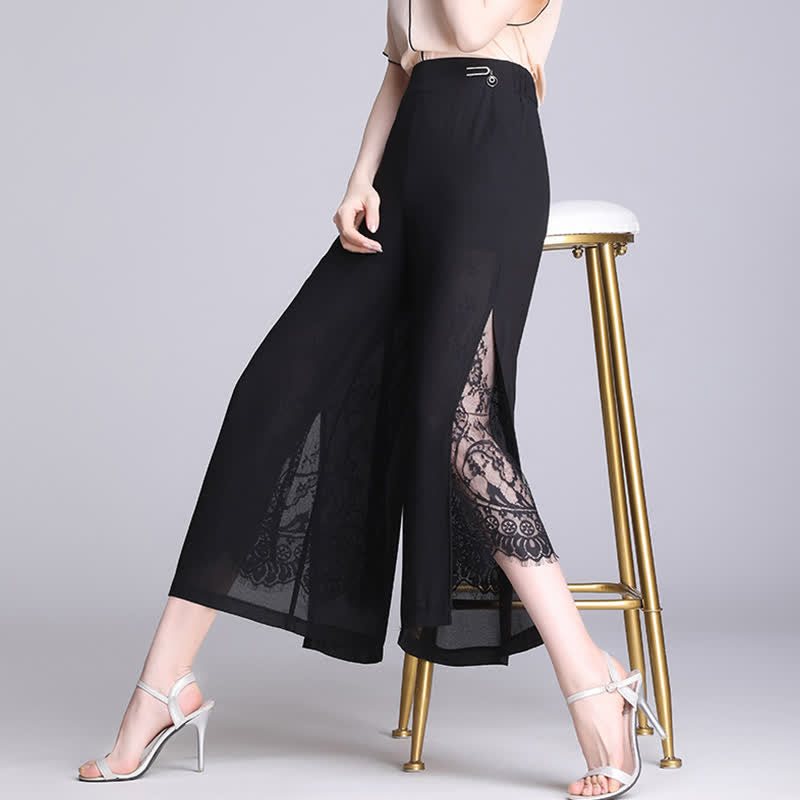 Chic Lace Stitching Split Wide Leg Pants modakawa