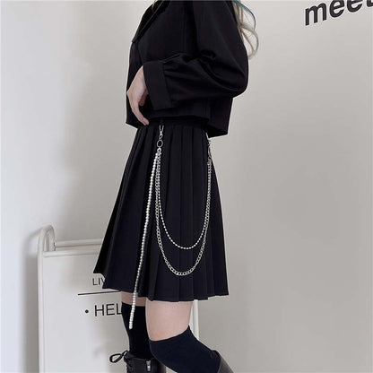 Gothic Chain Pure Color Pleated Skirt modakawa