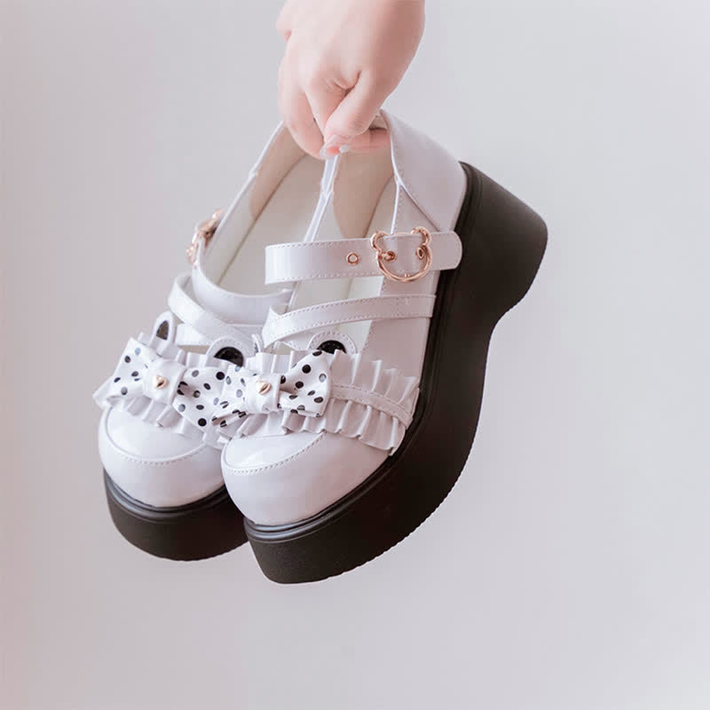 Cartoon Bear Polka Dot Bow Knot Platform Lolita Shoes modakawa