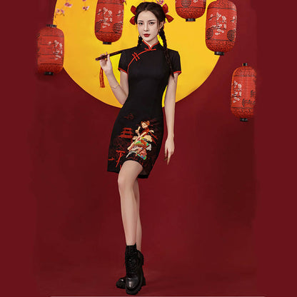 Gorgeous Girl Short Sleeve Buckle Cheongsam Dress modakawa