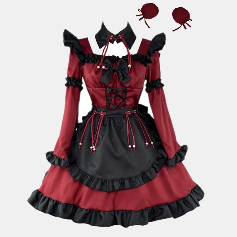 Red Black Maid Gothic Devil Lolita Dress modakawa