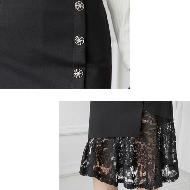 Elegant Lace Stitching Button Front Skirt modakawa