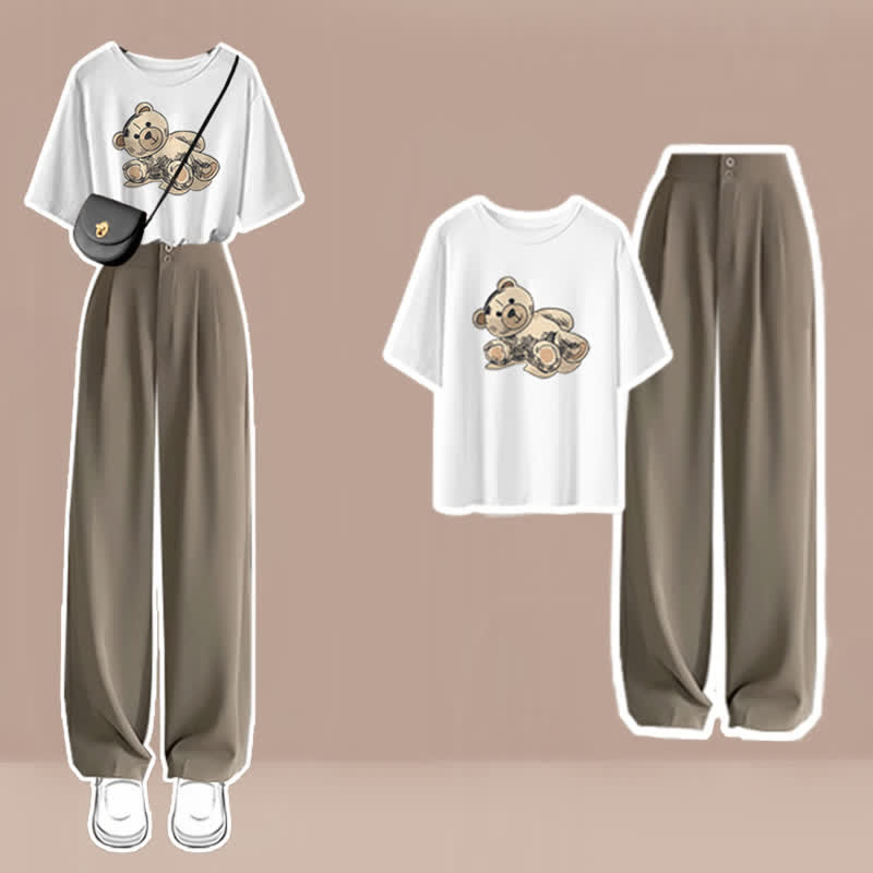 Cartoon Print T-Shirt High Waist Wide Leg Pants modakawa