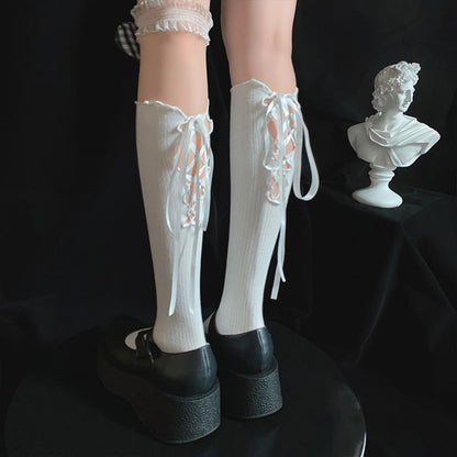 Elegant Cross Lace Strap Socks Modakawa