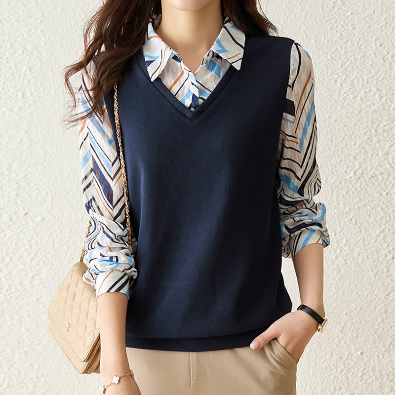 Chic Stripe Print Lapel Shirt modakawa