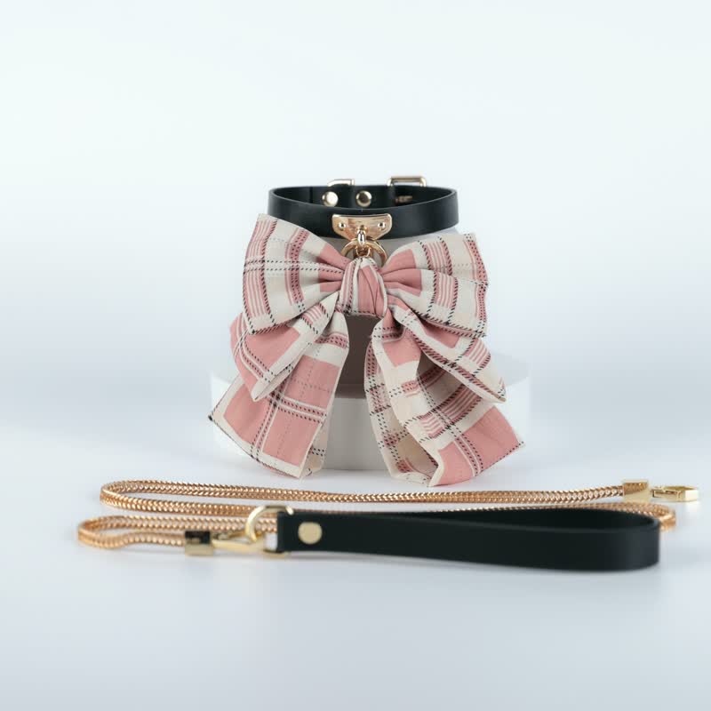 Pink Plaid Bowknot Bell Choker Anal Plug SM Accessories modakawa