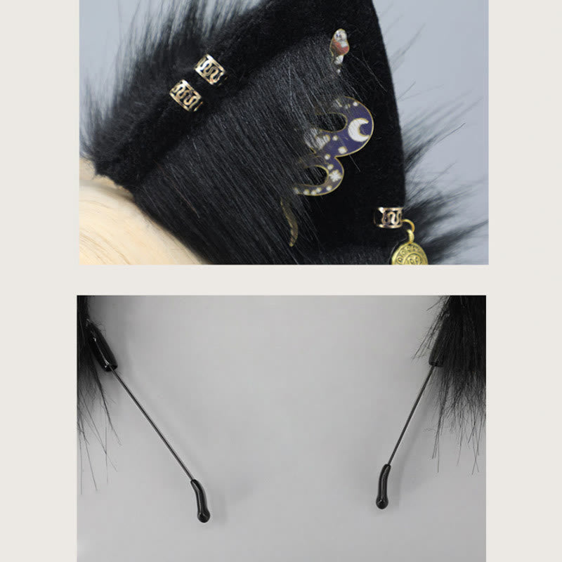 Black Snake Feather Wolf Ears Furry with Chain Headband modakawa