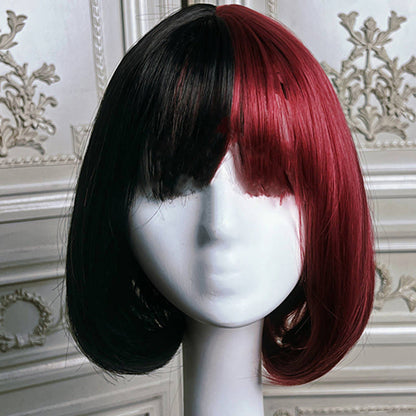 Vampire Clown Colorblock Short Straight Wig With Neat Bangs modakawa