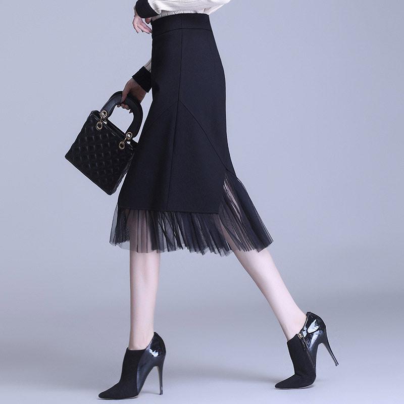 Irregular Mesh Stitching Black Skirt Modakawa