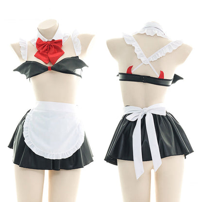 Red Bow Knot Devil Wings Maid Lingerie Set modakawa