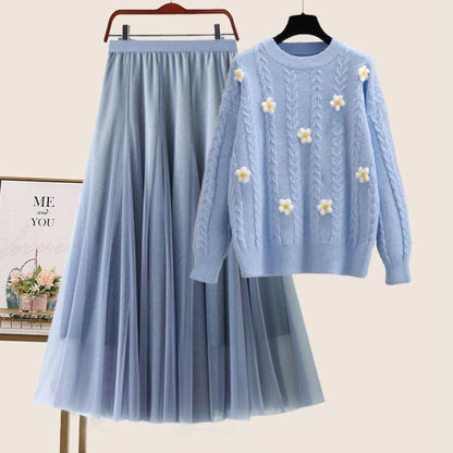 Blossom Decor Sweater Tulle Skirt modakawa