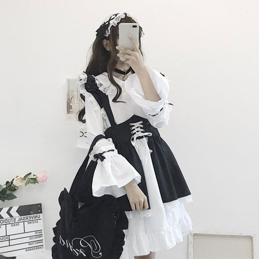 Gothic Bow Tie Lolita Maid Costume Dress Modakawa