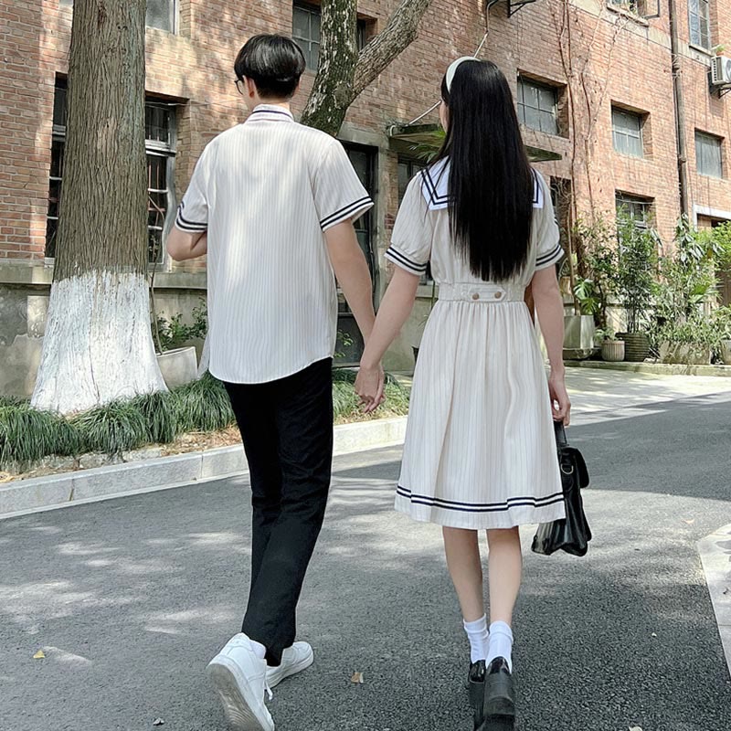 Couple JK Uniform Sailor Collar Dress T-Shirt Pants modakawa