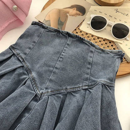 Sweet High Waist Lace Undershorts Lace-up Denim Skirt modakawa