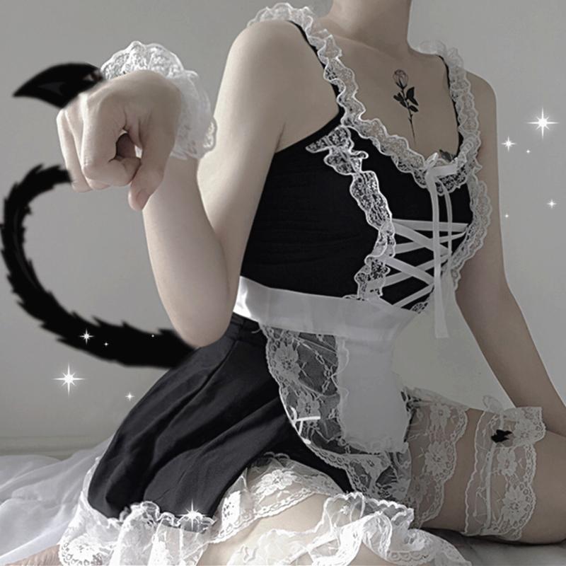 Chic Japanese Maid Lace Bow Lingerie Dress Modakawa