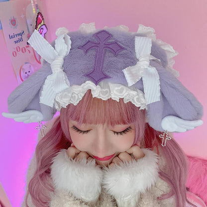 Sweet Bowknot Cross Decor Lolita Plush Hat modakawa