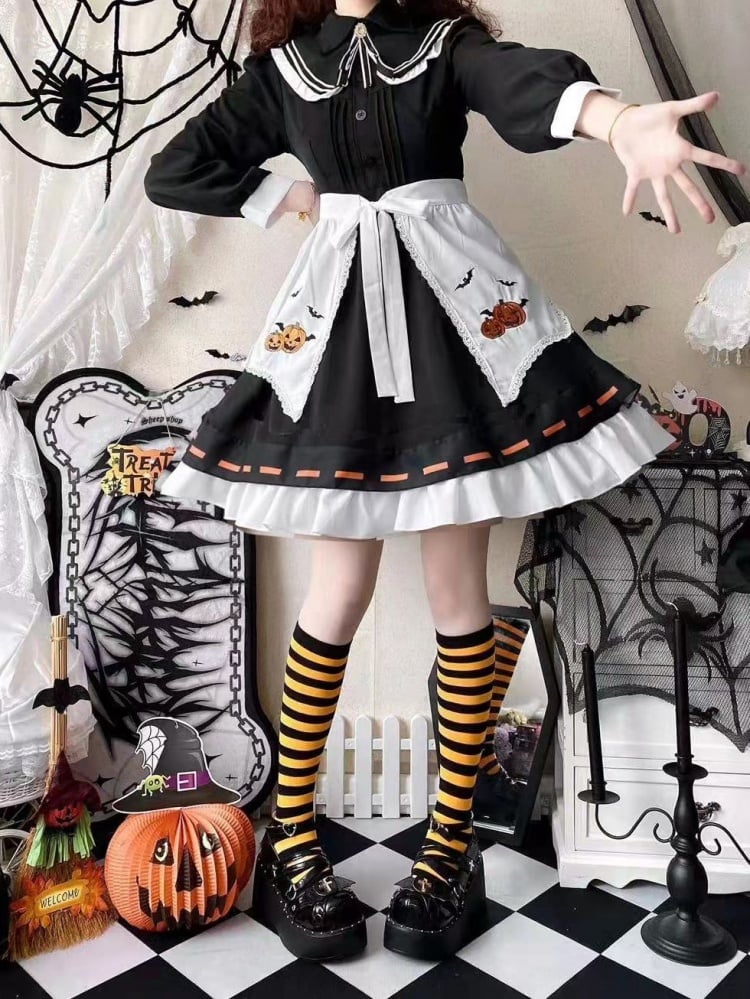 Halloween Lolita Witch Pumpkin Embroidery Dress Set mySite