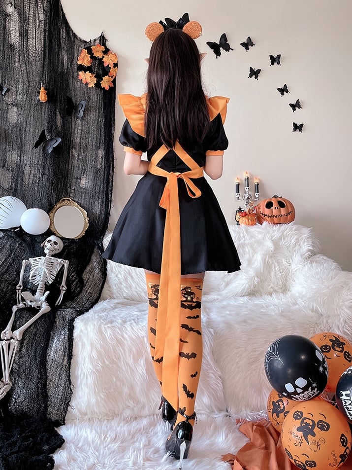 Halloween Black and Orange Pumpkin Maid Dress Costume mySite