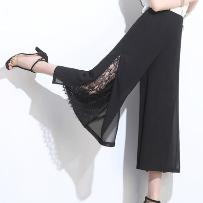 Elegant Black Lace Stitching Wide Leg Pants modakawa