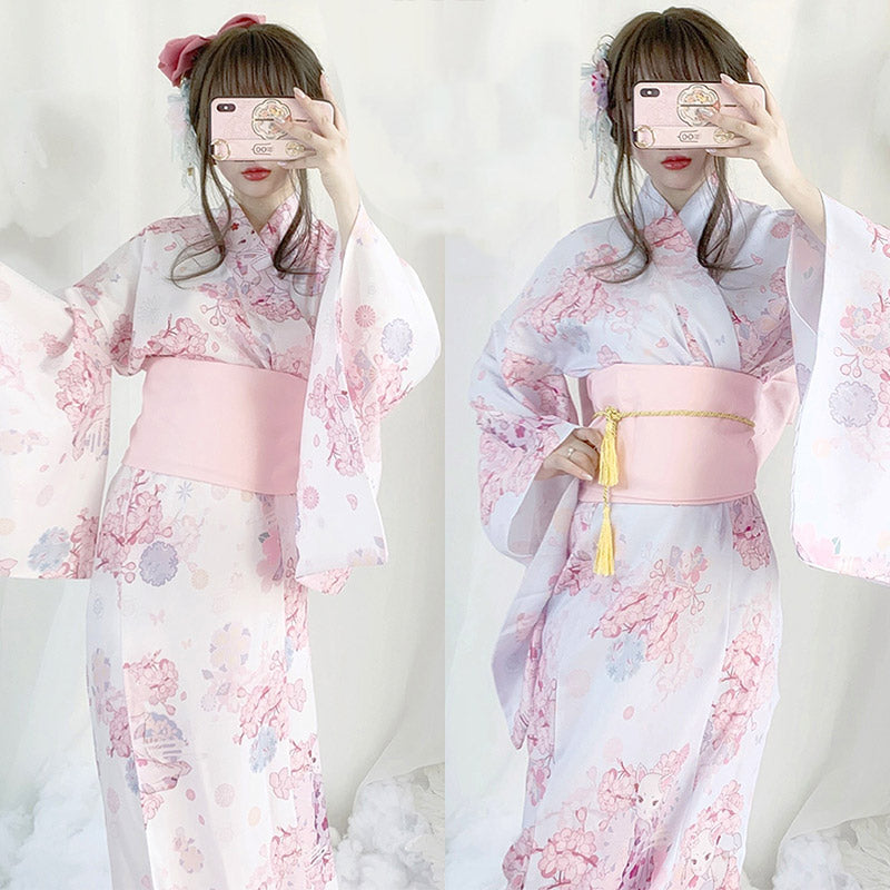 Vintage Cat Sakura Print Kimono Dress Modakawa