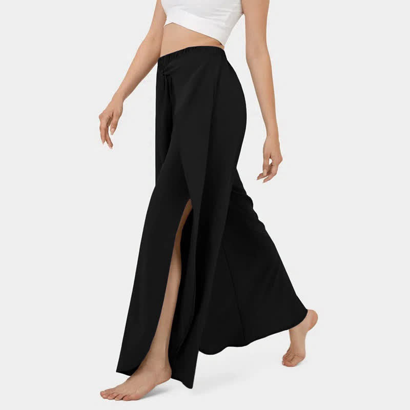 Lace Up Flowy Split Wide Leg Casual Pants modakawa