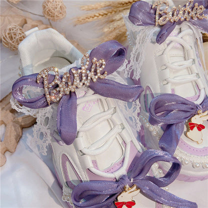 Sweet Purple Bow Lace Up Sneakers Modakawa