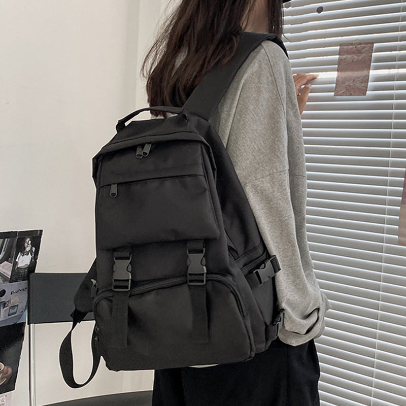 Casual Black Pure Color Casual Backpack modakawa