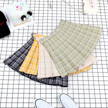 Plaid Uniform A-line High Waist Pleated Skirt Modakawa