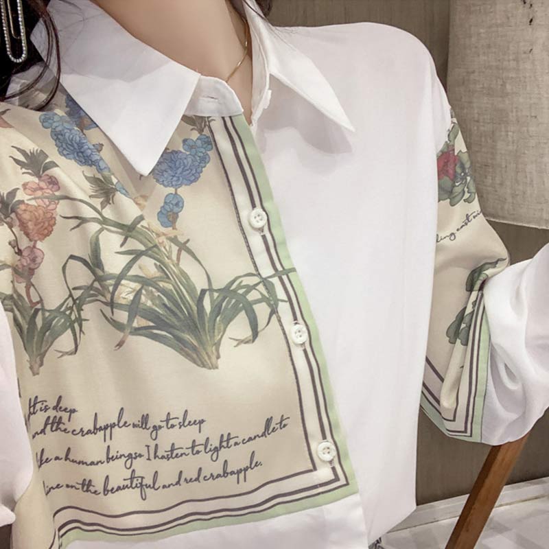 Sweet Floral Loose Lapel Shirt Modakawa