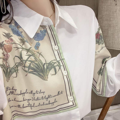 Sweet Floral Loose Lapel Shirt Modakawa