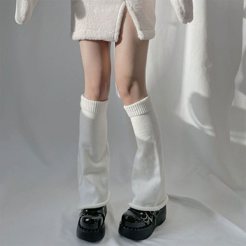 White Loose Knit Leg Warmers Modakawa