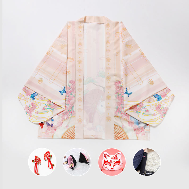 Cartoon Cat Print Loose Cardigan Kimono Outerwear Modakawa