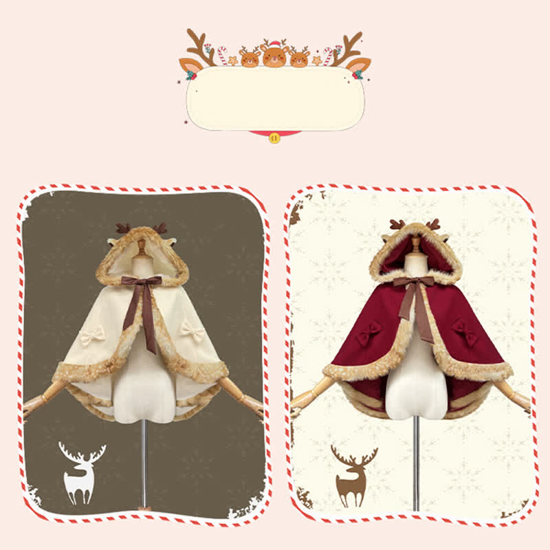 Cartoon Antler Plush Hooded Cloak Lolita Coat modakawa