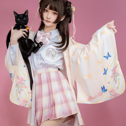 Cartoon Cat Print Loose Cardigan Kimono Outerwear Modakawa