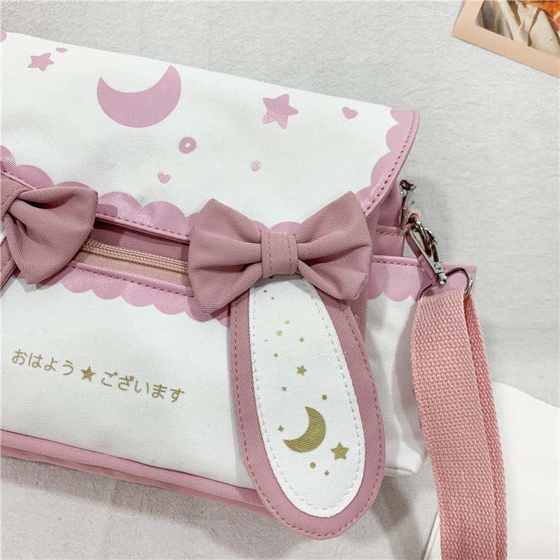 Moon Star Print Bunny Ears Bow Decor Crossbody Bag modakawa