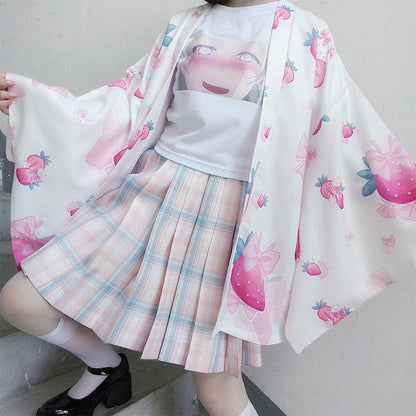 Strawberry Loose Cardigan Kimono Outerwear modakawa