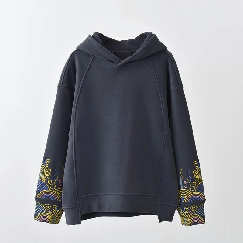 Casual Floral Embroidery Plush Loose Hoodie Modakawa