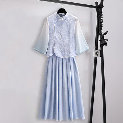 Hanfu Jacquard Buckle Shirt Pleated Skirt modakawa